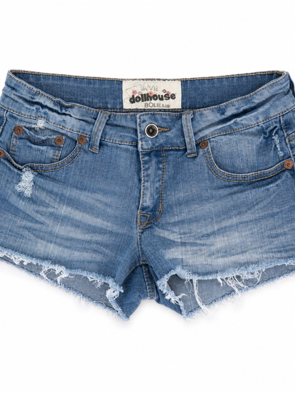 Dollhouse Light Blue Distressed Denim Cutoff Shorts